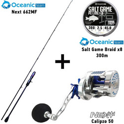 Oceanic Team Combo Team Next 662MF + Next Calipzo 50 + Salt Game Braid x8 300m LH Σετ Καλάμι Ψαρέματος για Slow Jigging Carbon Δίσπαστο 2m με Μηχανισμό 60-250gr