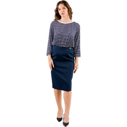 Passager Μίντι Φούστα Υφασμάτινη Ψηλόμεση Pencil Navy Μπλε 39018