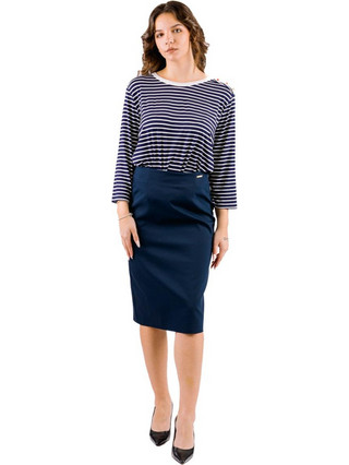 Passager Μίντι Φούστα Υφασμάτινη Ψηλόμεση Pencil Navy Μπλε 39018