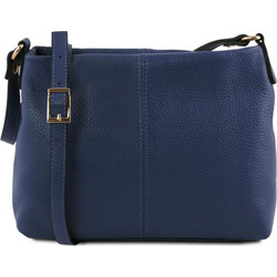 Tuscany Leather Γυναικεία Τσάντα Χιαστί Δερμάτινη Navy Μπλε με Στενό Λουρί TL141720
