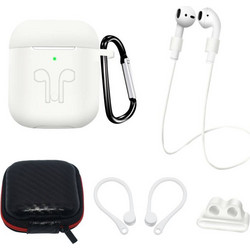 Hurtel Σετ Θήκη Σιλικόνης με Γάντζο για Apple AirPods 1 / 2 Λευκή
