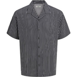 Jack & Jones Ανδρικό Πουκάμισο Βαμβακερό Ριγέ Κοντομάνικο Κανονική Γραμμή Μαύρο 12278647