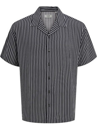 Jack & Jones Ανδρικό Πουκάμισο Βαμβακερό Ριγέ Κοντομάνικο Κανονική Γραμμή Μαύρο 12278647