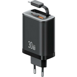 Usams CC296 Φορτιστής με Καλώδιο USB-C με Θύρα USB-A & Θύρα USB-C 30W Power Delivery Black