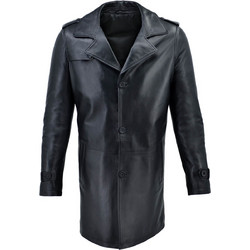 Leather 100 Ανδρικό Παλτό Μακρύ Δερμάτινο με Επένδυση Μαύρο 07-M-MAN-1