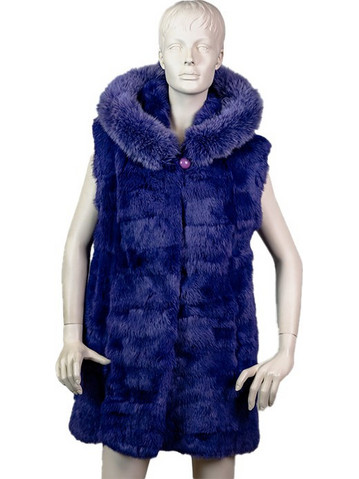 Leather Brands Αμάνικη Γυναικεία Γούνα με Κουκούλα Navy Μπλε FUR-VB-3