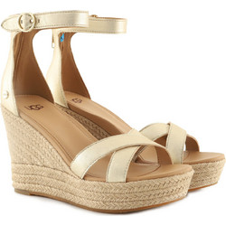 UGG Ezrah Καλοκαιρινές Γυναικείες Πλατφόρμες Ψηλές Δερμάτινες Εκρού 1119730-GLDM