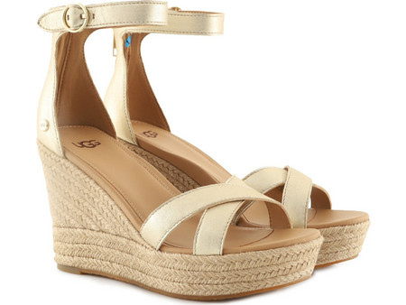 UGG Ezrah Καλοκαιρινές Γυναικείες Πλατφόρμες Ψηλές Δερμάτινες Εκρού 1119730-GLDM