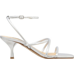 Nine West HIVEN3 Γυναικεία Πέδιλα Δερμάτινα Ασημί με Λεπτό Χαμηλό Τακούνι