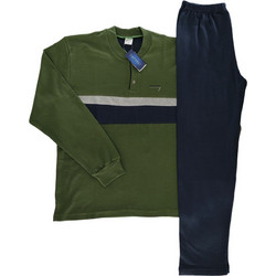 Odyssey Χειμωνιάτικες Ανδρικές Πιτζάμες Fleece με Κουμπιά Χακί 2856