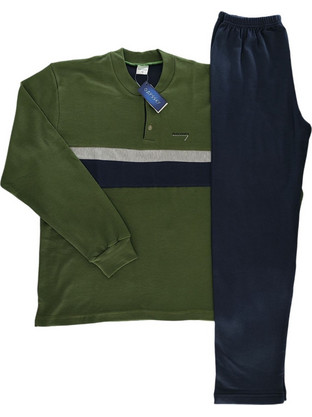 Odyssey Χειμωνιάτικες Ανδρικές Πιτζάμες Fleece με Κουμπιά Χακί 2856