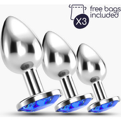 Crushious Bijou Anal Train Trio Σετ Πρωκτικές Σφήνες Diamond Plugs Ασημί Μπλε 3τμχ