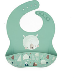 Sassi Munchy The Bear Αδιάβροχη Σαλιάρα Σιλικόνης με Κουμπί & Τσέπη 6m+ Πράσινη