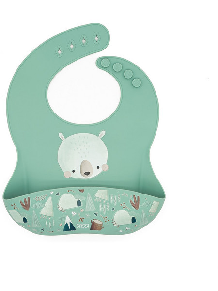 Sassi Munchy The Bear Αδιάβροχη Σαλιάρα Σιλικόνης με Κουμπί & Τσέπη 6m+ Πράσινη