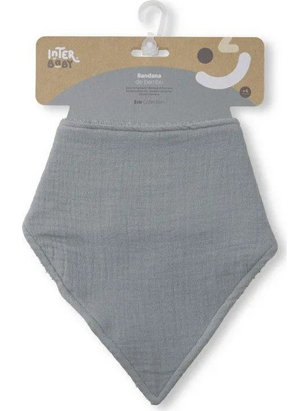 Interbaby Σαλιάρα Μπαντάνα από 100% Βαμβάκι με Κουμπί Γκρι