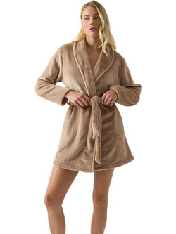 Minerva Γυναικεία Ρόμπα Χειμωνιάτικη Fleece Μπεζ 96-52701-103