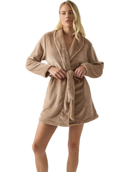 Minerva Γυναικεία Ρόμπα Χειμωνιάτικη Fleece Μπεζ 96-52701-103