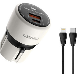 Ldnio Q2319 Φορτιστής με Καλώδιο Lightning με Θύρα USB-A & Θύρα USB-C 30W Power Delivery