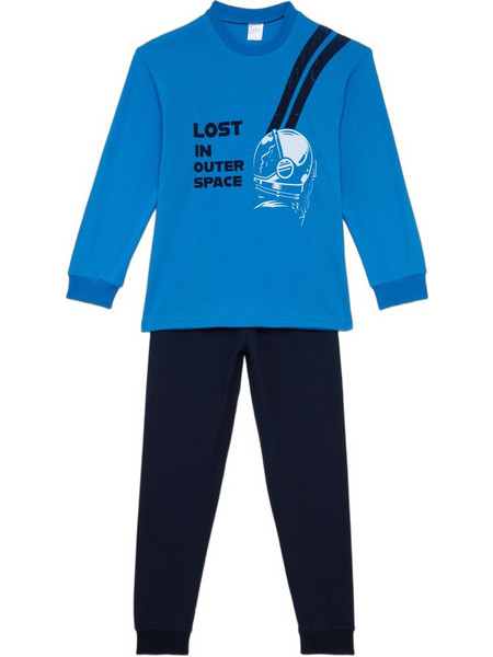 Pretty Baby Παιδική Πιτζάμα Βαμβακερή Χειμωνιάτικη Royal Blue Μαύρη 63816