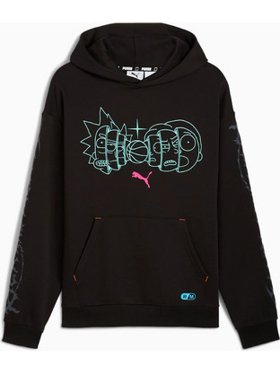 Puma Rick And Morty Hoodie Recycled Polyester Ανδρικό Αθλητικό Φούτερ με Κουκούλα Μαύρο 633094-01