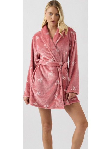 Minerva Bows Γυναικεία Ρόμπα Χειμωνιάτικη Fleece Ροζ 90-52706-552