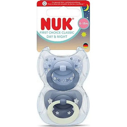 Nuk First Choice Classic Day & Night Ορθοδοντικές Πιπίλες Σιλικόνης Νυκτός 6-18m Γαλάζια Μπλε 2τμχ