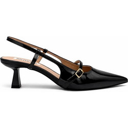 Elenross Γόβες Slingback Λουστρίνι με Λεπτό Χαμηλό Τακούνι Μαύρες GS10230W