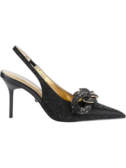Kurt Geiger Γόβες Slingback Δερμάτινες με Τακούνι Στιλέτο με Στρας Μαύρες 4986500609-00