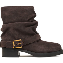 Michael Kors Γυναικεία Μποτάκια Biker Suede Σοκολατί με Χοντρό Χαμηλό Τακούνι 40F5COFE5S-251