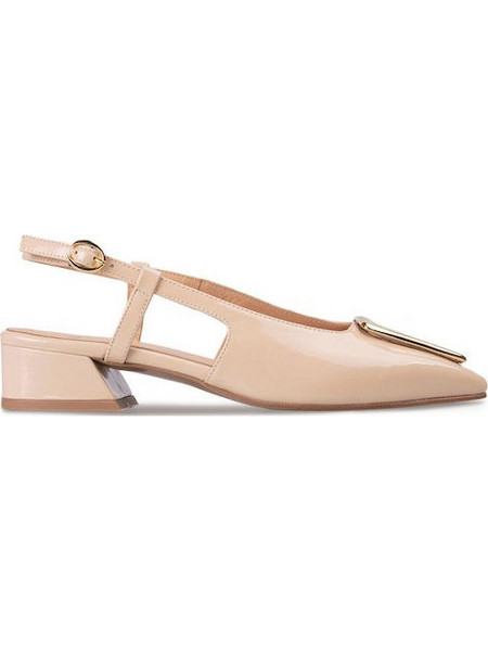 Boss Shoes Γόβες Slingback Λουστρίνι με Χοντρό Χαμηλό Τακούνι Μπεζ DW27053