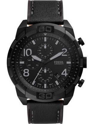 Fossil Bronson Ανδρικό Ρολόι Χρονογράφος με Μαύρο Δερμάτινο Λουράκι FS5874