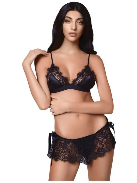 Milena By Paris Σετ Sexy Εσώρουχα See Through με Δαντέλα Μαύρα 9117-001