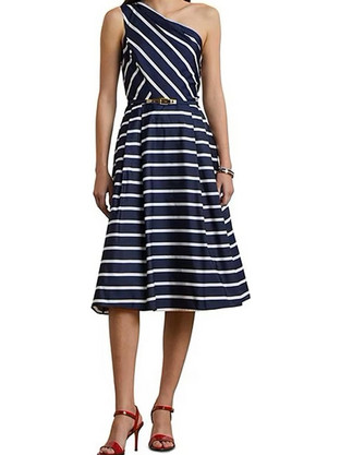 Lauren Ralph Lauren Midi Καλοκαιρινό Φόρεμα για Γάμο / Βάπτιση Navy Μπλε 253957436001
