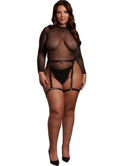 Leg Avenue Sexy Κορμάκι String Διχτυωτό με Ζαρτιέρες Μαύρο 8714273042279