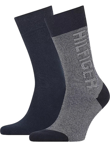 Tommy Hilfiger Ανδρικές Κάλτσες Ψηλές με Σχέδια Navy Μπλε 2Pack 701210535-001