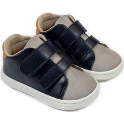 Babywalker Βαπτιστικά Sneakers για Αγόρι Δερμάτινα Ανατομικά Navy Μπλε Εκρού BS3056
