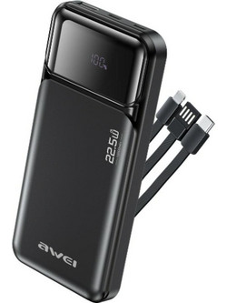 Awei PA-91 Power Bank 10000mAh 22.5W με Ενσωματωμένα Καλώδια USB-C & Lightning Power Delivery Black