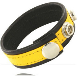 Leather Body Cock & Ball Strap with Snaps Ρυθμιζόμενο Δαχτυλίδι Πέους & Όρχεων Κίτρινο