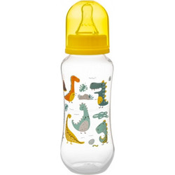 Akuku Μπιμπερό με Θηλή Σιλικόνης 0+ Μηνών Dinos Transparent Yellow 250ml