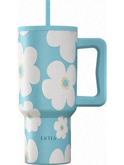 Estia Straw Tumbler XL Save The Aegean Blue Daisy 900ml