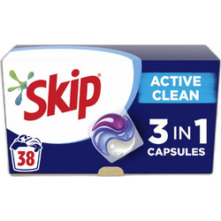 Skip 3 In 1 Active Clean Απορρυπαντικό Πλυντηρίου σε Κάψουλες 38 Πλύσεις 802gr