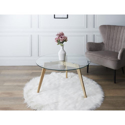 Home Deco Βοηθητικό Τραπεζάκι Σαλονιού Στρογγυλό Γυάλινο με Ξύλινη Βάση Φ80xΥ45.5cm HD3800