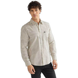 Wrangler Ανδρικό Πουκάμισο Βαμβακερό Ριγέ Μακρυμάνικο Κανονική Γραμμή Χακί 112386954