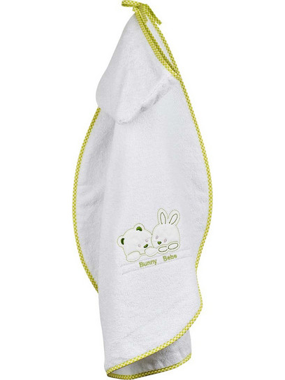 BunnyBebe Bear & Bunny Βρεφικό Μπουρνούζι Κάπα Λευκό Lime