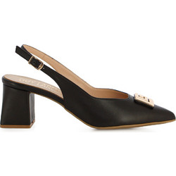 Fratelli Petridi Γόβες Slingback Δερμάτινες με Χοντρό Χαμηλό Τακούνι Μαύρες A8497