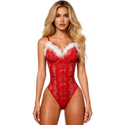 AnnaMu Sexy Κορμάκι String See Through με Δαντέλα Κόκκινο A-1147