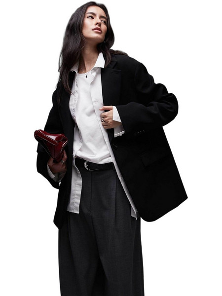 Topshop Louise Γυναικείο Σακάκι Μακρύ Υφασμάτινο Oversized Μαύρο 31001364