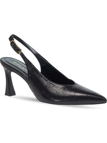 Maison Minrelle Γόβες Slingback Δερμάτινες με Λεπτό Χαμηλό Τακούνι Μαύρες 10634021
