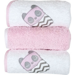 Baby Star Tiny Friends Σετ Βρεφικές Λαβέτες Ώμου 100% Βαμβακερές Πετσετέ Λευκές Ροζ 30x30cm 3τμχ