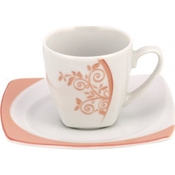 WM Collection Σετ Φλιτζάνια Espresso & Ελληνικού Καφέ Πορσελάνης Λευκά Κοραλί 100ml 6τμχ N5011